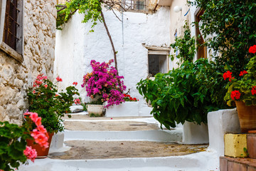 Narrow street in the village of Kritsa near Agios Nikolaos, Crete, Greece