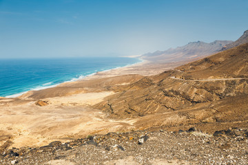 Fototapeta na wymiar View of Cofete beach in Fuerteventura Island, Spain