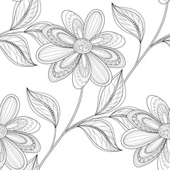 Vector Seamless Monochrome Floral Pattern