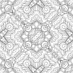 Monochrome Seamless Pattern with Mosaic Floral Motifs