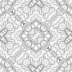 Monochrome Seamless Pattern with Mosaic Floral Motifs