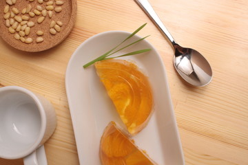 Jelly mandarin On a wooden background