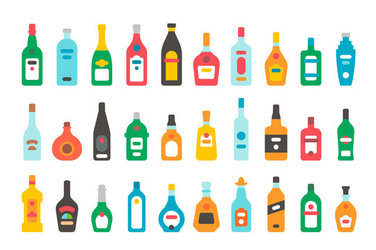 Flat design alcohol bottles set