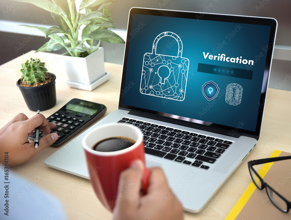 Poster verification action professionals working process performance password and register