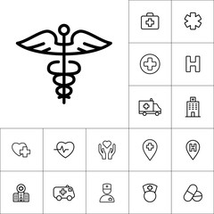 thin line caduceus icon on white background