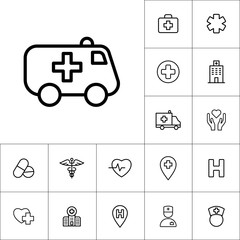 thin line ambulance icon on white background