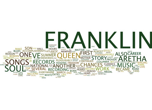 ARETHA FRANKLIN THE STORY OF THE QUEEN OF SOUL Text Background Word Cloud Concept