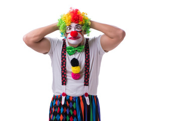 Funny clown acting silly isolated on white background