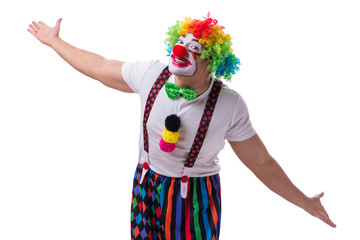 Funny clown acting silly isolated on white background