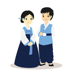 Korean traditional dress. Korean couple wearing Korean Hanbok vector illustration.