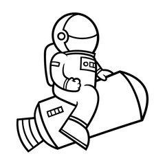 Cartoon Astronaut on a Rocket Vector Illustration