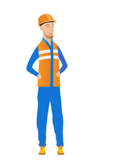 Young caucasian builder laughing.