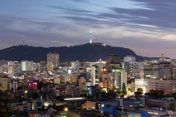 Fotobehang Sunset in Seoul city. © pangpang2905