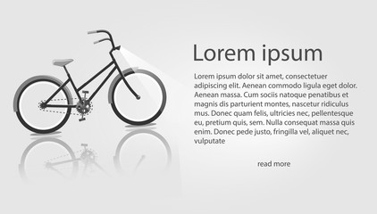 Vector illustration Bike. Banner on the theme mountain biking, store, routes for cycling. Area for text on a grey background. Trendy style for graphic design, Web site, user interface, mobile app.