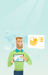 Businessman presenting report on tablet computer.