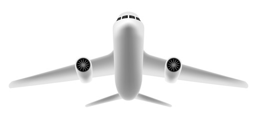 white airplane flying on a white background