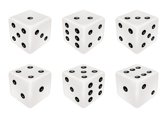 set of a white dice three dimensions