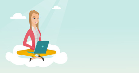 Caucasian woman using cloud computing technologies