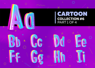 Children’s Comic Vector Font in Cartoon Style. Bright and Colorful 3D Letters.