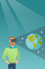 Caucasian man in vr headset getting in open space.