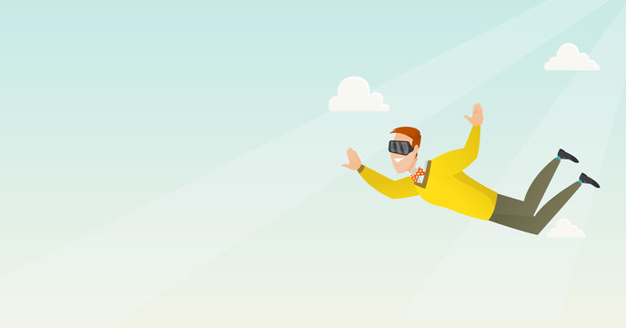 Businessman in vr headset flying in the sky.
