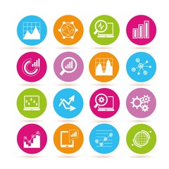 data analytics icons, graph, chart icons