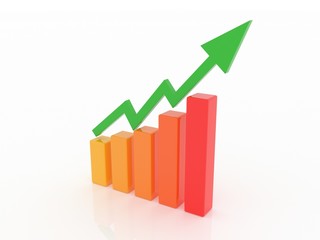 financial up arrow with statistical bars white background 3d rendering