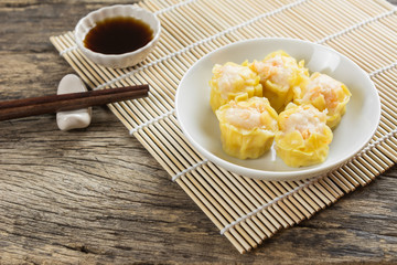 shrimp shumai-type of steamed dumpling, dim sum. popular chinese food appetizer