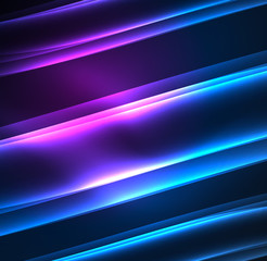 Energy lines, glowing waves in the dark, vector abstract background