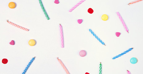 Colorful decoration including candele heart and candy for celebration