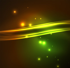 Energy lines, glowing waves in the dark, vector abstract background