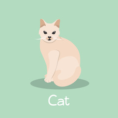 A lovely cat sitting on green background.vector
