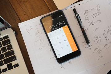Mobile phones are used for mathematical calculators. Laptop, smart phone, white paper and pencil...