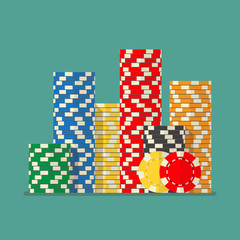 Stacks colorful poker chips