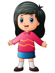 Cartoon little girl waving hands