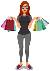 Beautiful cartoon girls shopping
