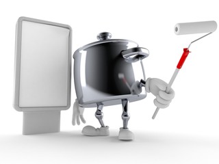 Kitchen pot character with blank billboard