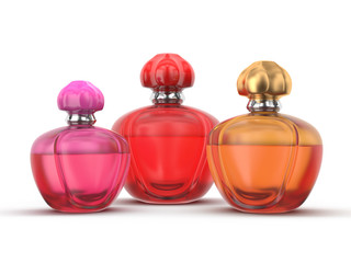 3D rendering group of perfume bottles