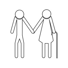 Elder people stick black color path icon .