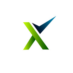 letter x logo. check mark logo design concept template