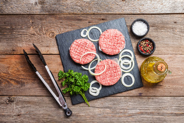 Raw burger and spices
