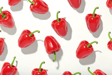 Flat lay red pepper on white background