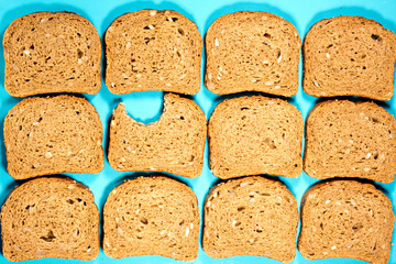 Fresh homemade tin bread slices on table