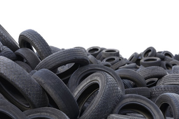 used tires at recycling yard. isolated.
