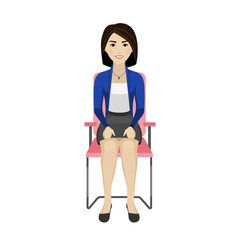 Pretty Asian woman is doing exercise on the office chair. Business woman in healthy warm up pose.