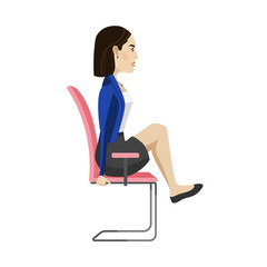 Pretty Asian woman is doing exercise on the office chair. Business woman in healthy warm up pose.