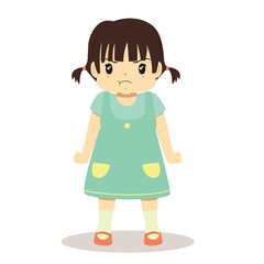 angry and furious little girl, with her fists clenched and her cheeks puffed