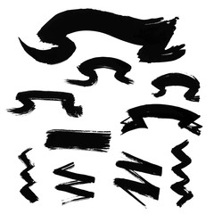 Hand drawn ribbons created by dry brush. Grunge style set on the white background.