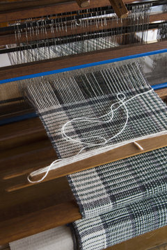 High angle view of textile loom