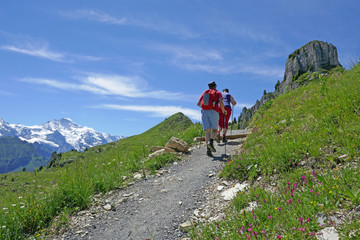 Obraz premium wanderer in den alpen, berneroberland, schweiz 